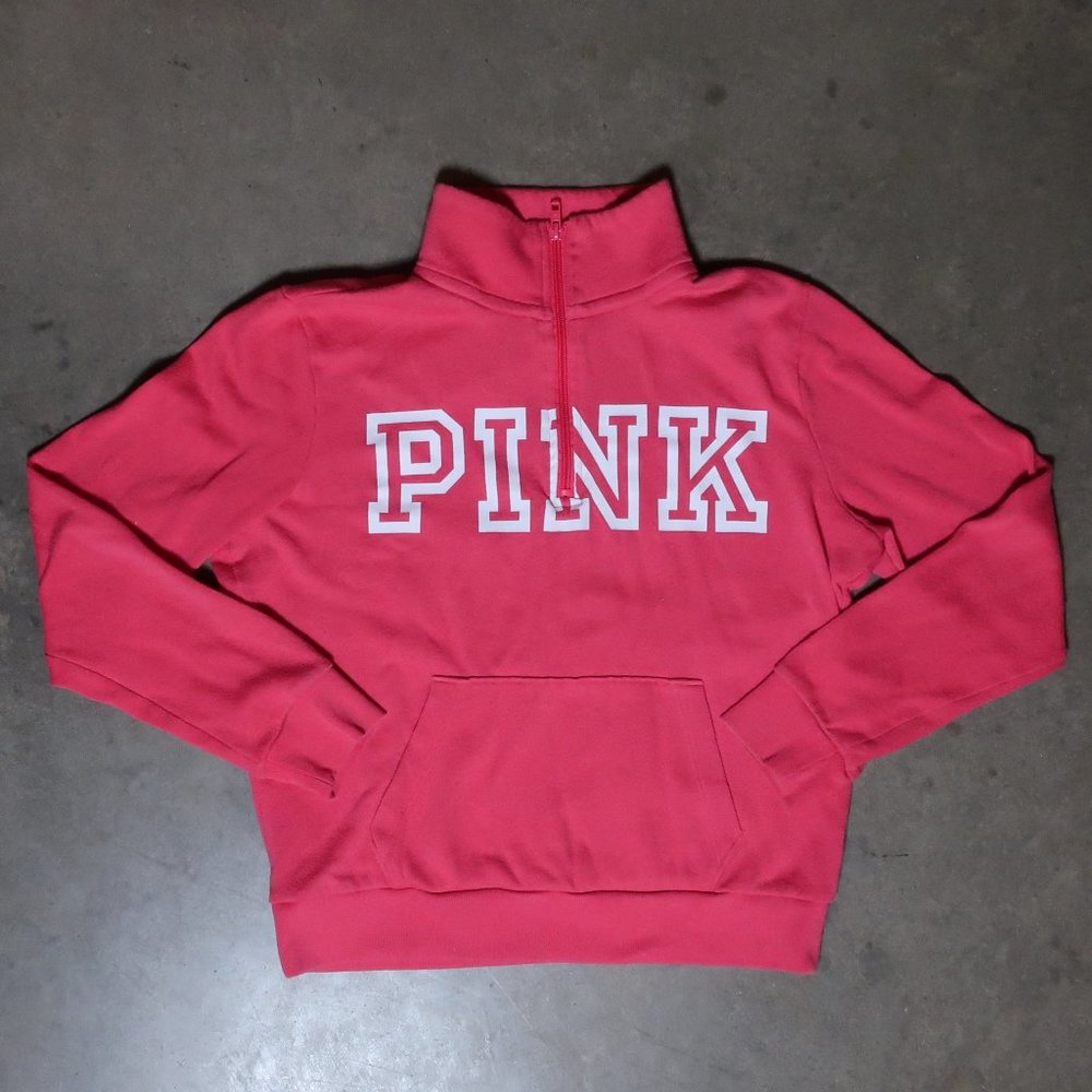 Pink. Victoria Secret. Women's Small. Quarter Zip. Pink w/ White Logo.